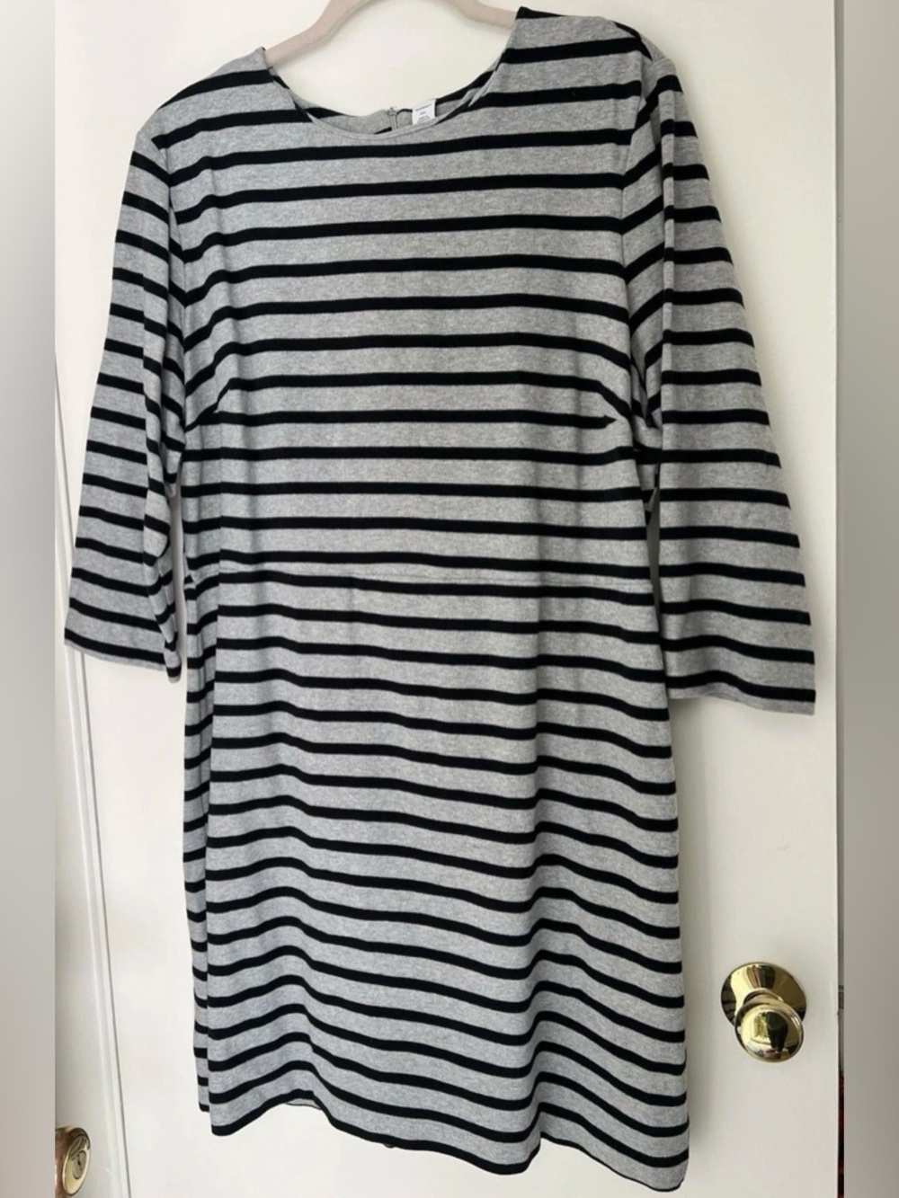 Old Navy Dress Womens Ponte Knit Sheath Gray Black Stripe 3/4 Sleeve Size 2XL